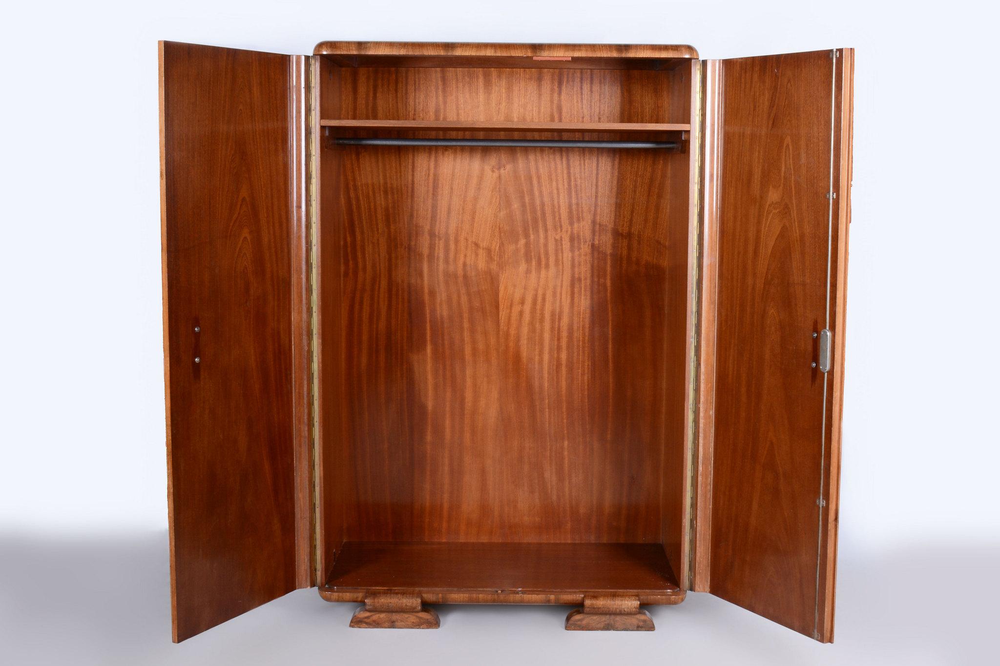 Early 20th Century Restored Art Deco Wardrobe, by J. Halabala, UP Zavody, Walnut, Czech, 1920s