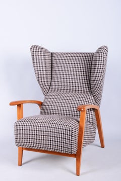 Restored Art Deco Wingchair, Beech, Reupholstered, Polished, Czech, 1940s