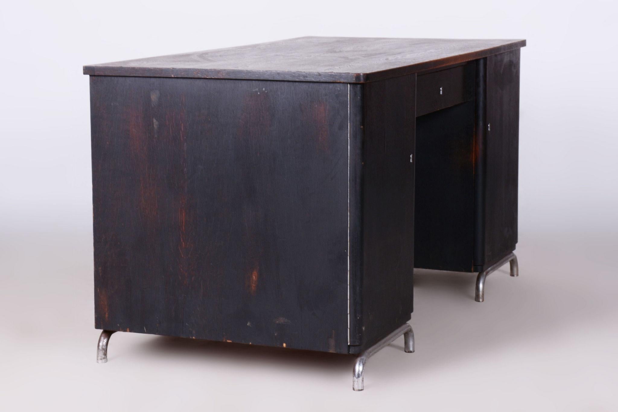 Restored Art Deco Writing Desk, by Robert Slezak, Oak, Chrome, Czech, 1930s For Sale 7