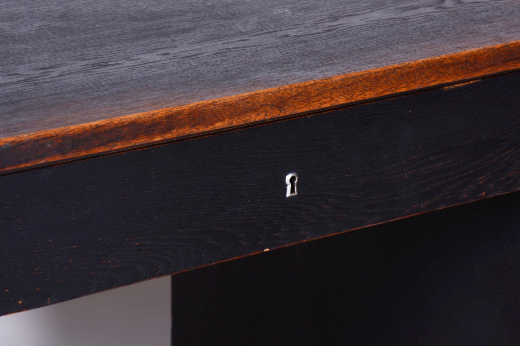 Steel Restored Art Deco Writing Desk, by Robert Slezak, Oak, Chrome, Czech, 1930s For Sale