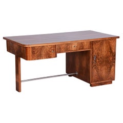 Restored Art Deco Writing Desk, by UP Zavody, Walnut. Polish, Czech, 1930s