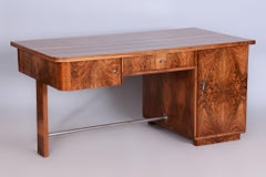 Restored Art Deco Writing Desk, by UP Závody, Walnut, Repolished, Czech, 1930s