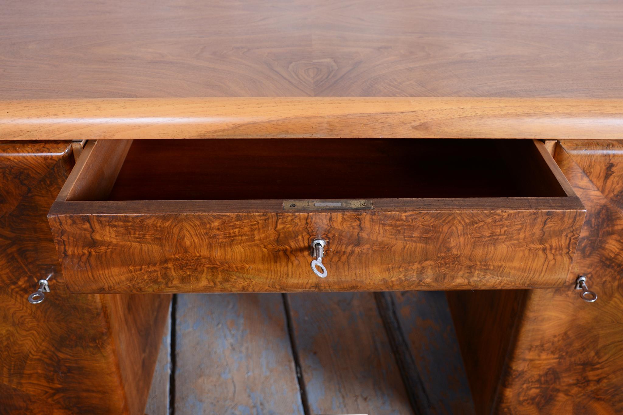 Restored Art Deco Writing Desk, Mahogany, Walnut, Revived Polish, Czech, 1920s For Sale 5