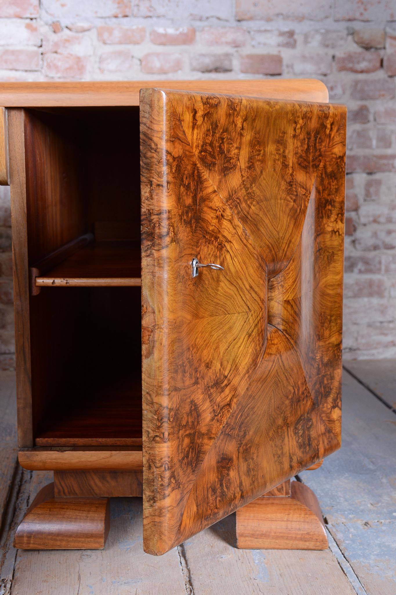 Restored Art Deco Writing Desk, Mahogany, Walnut, Revived Polish, Czech, 1920s For Sale 9