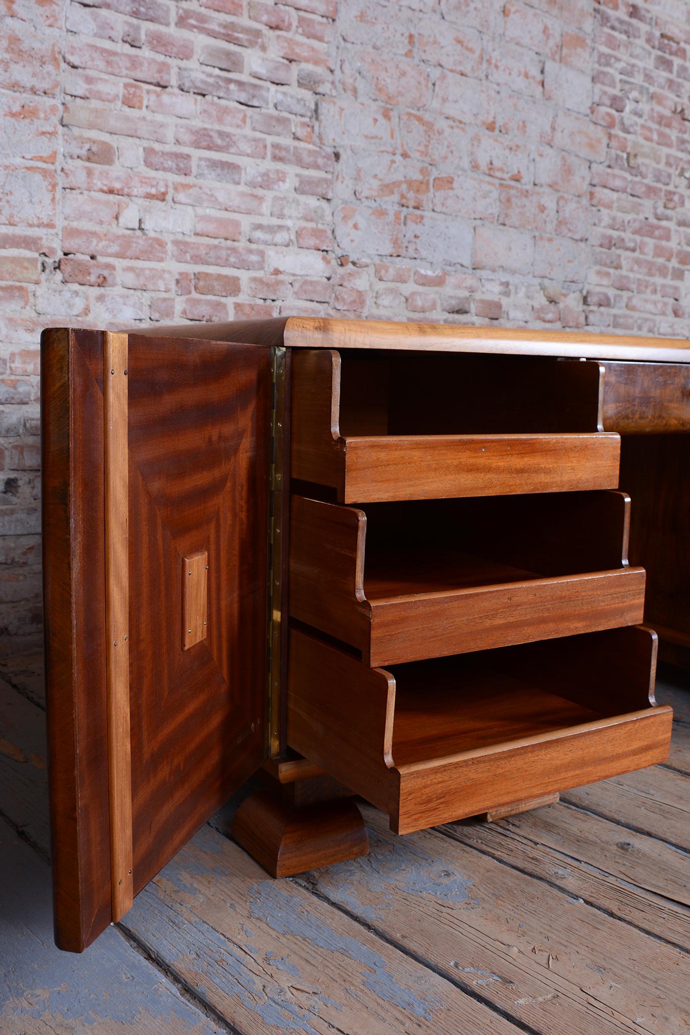 Restored Art Deco Writing Desk, Mahogany, Walnut, Revived Polish, Czech, 1920s For Sale 10