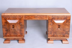 Restored Art Deco Writing Desk, Mahogany, Walnut, Revived Polish, Czech, 1920s