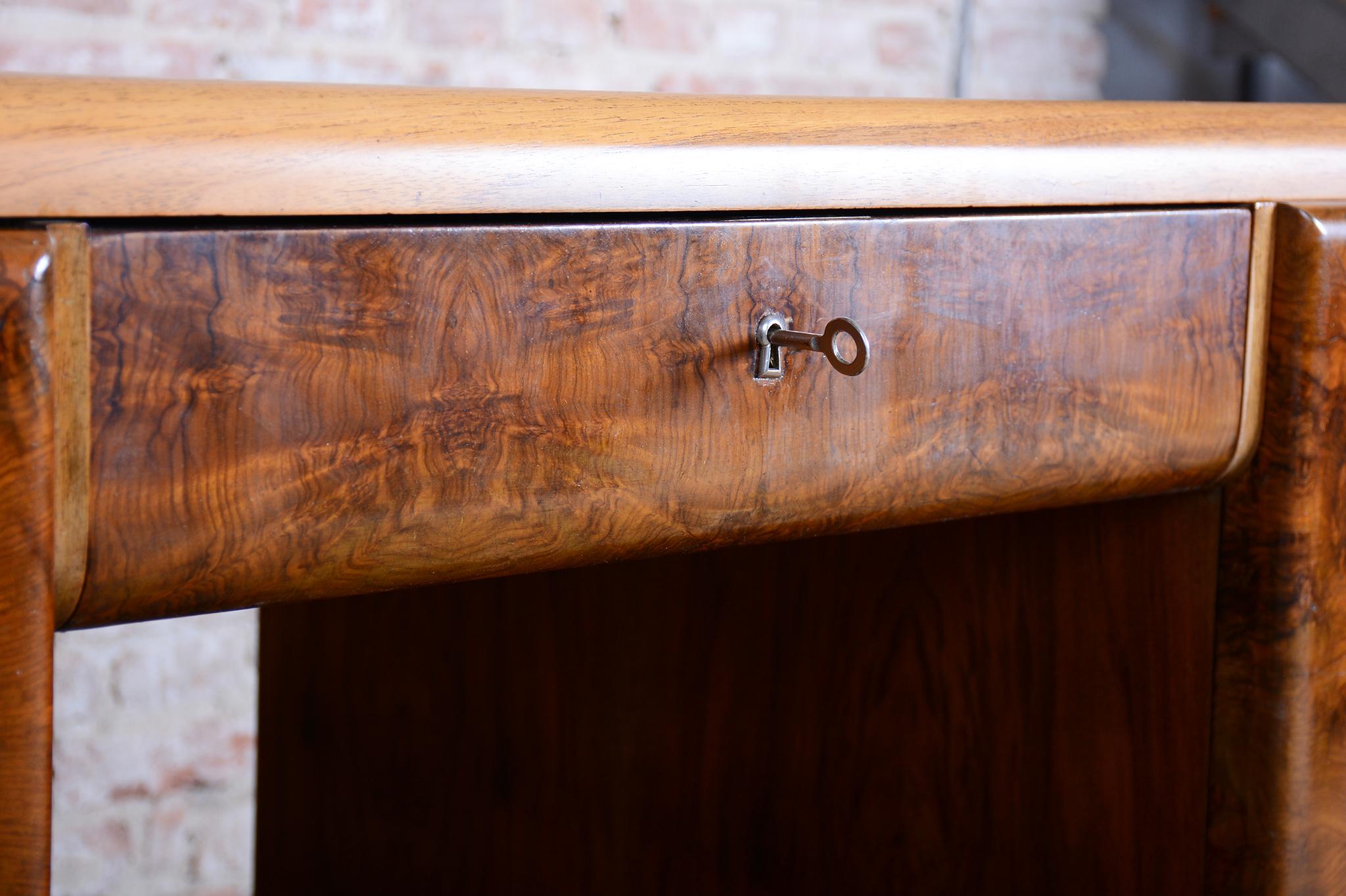 Restored Art Deco Writing Desk, Mahogany, Walnut, Revived Polish, Czech, 1920s For Sale 3