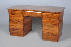 Restored Art Deco Writing Desk, Walnut, Revived Polish, Czech, 1930s