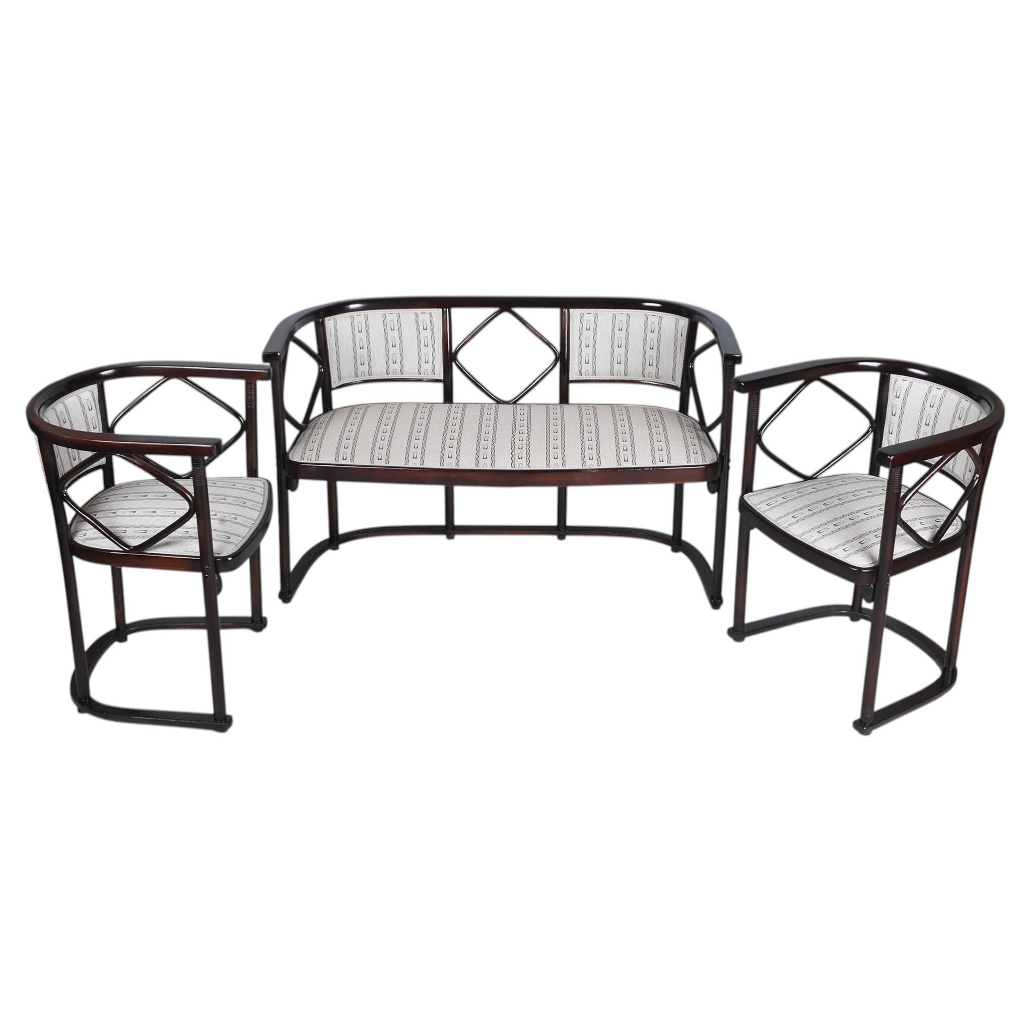 Restored Art Nouveau Seating Set, By J.F.M. Hoffmann, Beech, Austria, 1910s For Sale