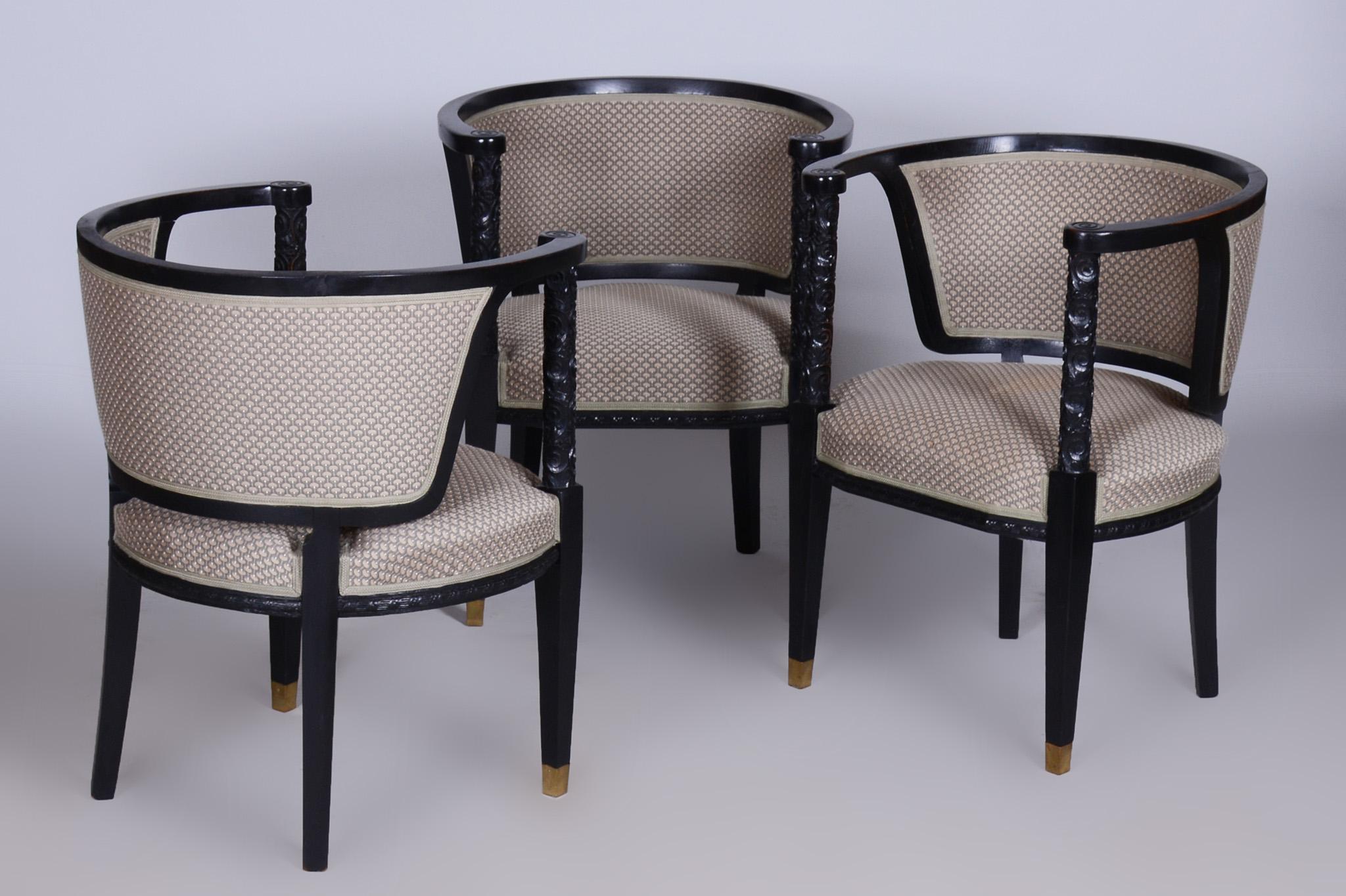 Restored Art Nouveau Seating Set, Stained Oak, New Upholstery, Austria, 1910s For Sale 15