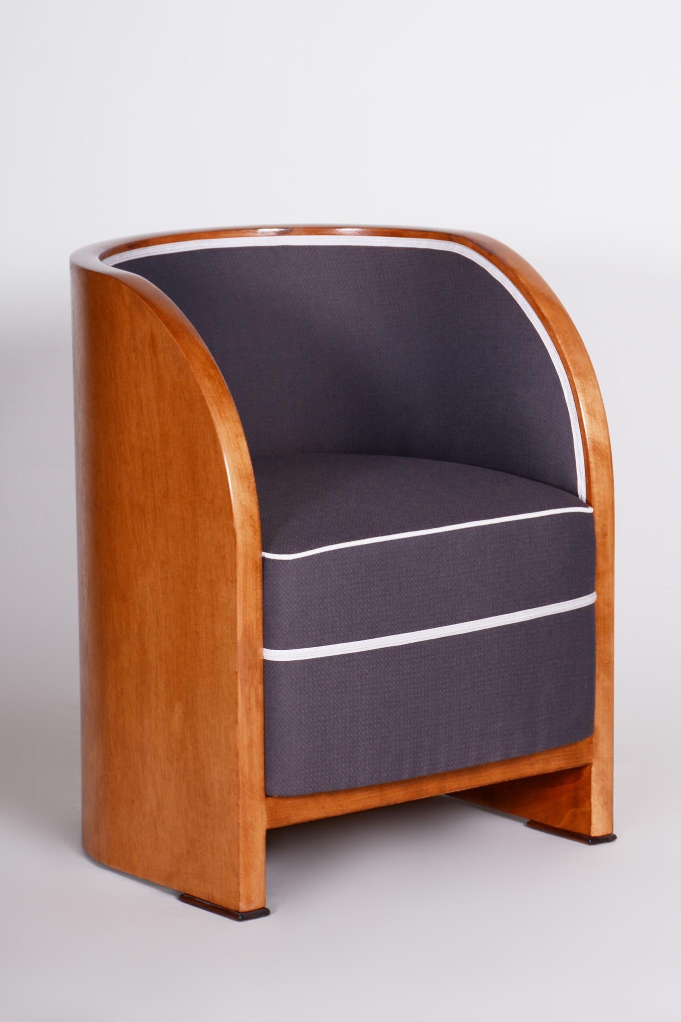 French Restored Art Deco Armchair, Mahogany Veneer, Beech Solid Wood, France, 1940s For Sale