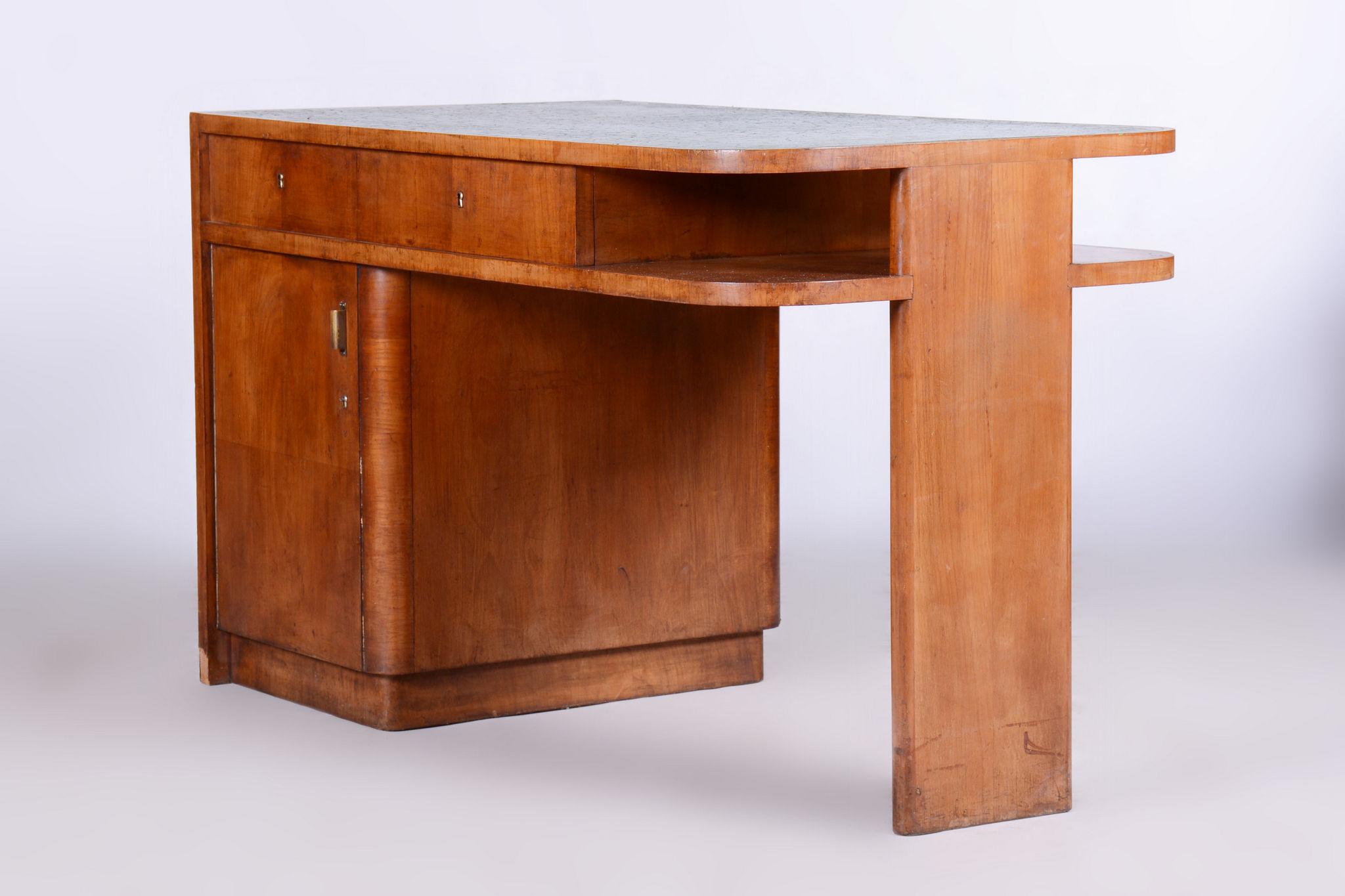 Restored ArtDeco Cherrytree Writing Desk, J. Halabala, UP Zavody, Czechia, 1930s For Sale 1