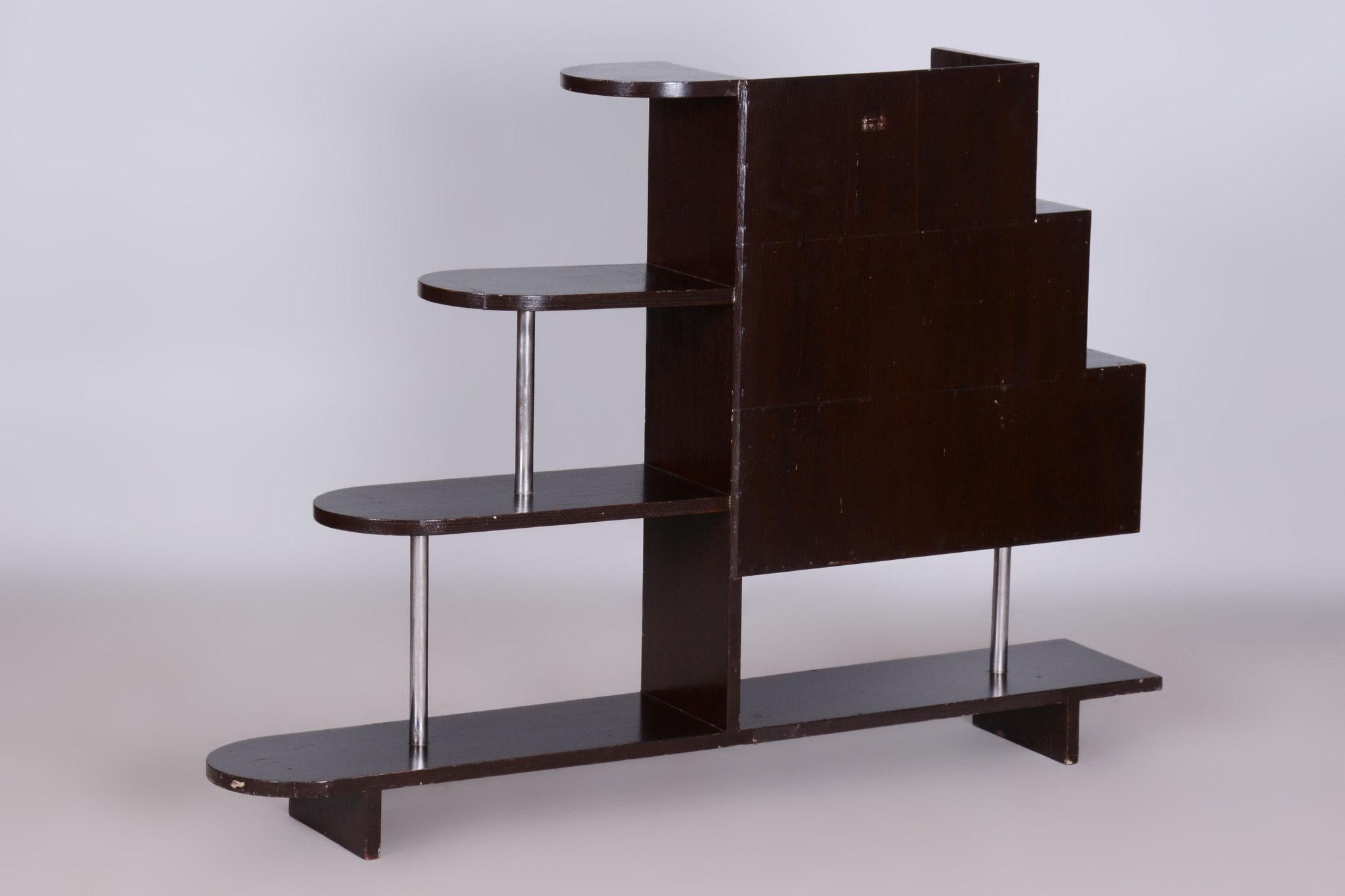 Restaurierte Artdeco-Etagere, Eiche, Glas, verchromter Stahl, Tschechien, 1930er Jahre im Angebot 2