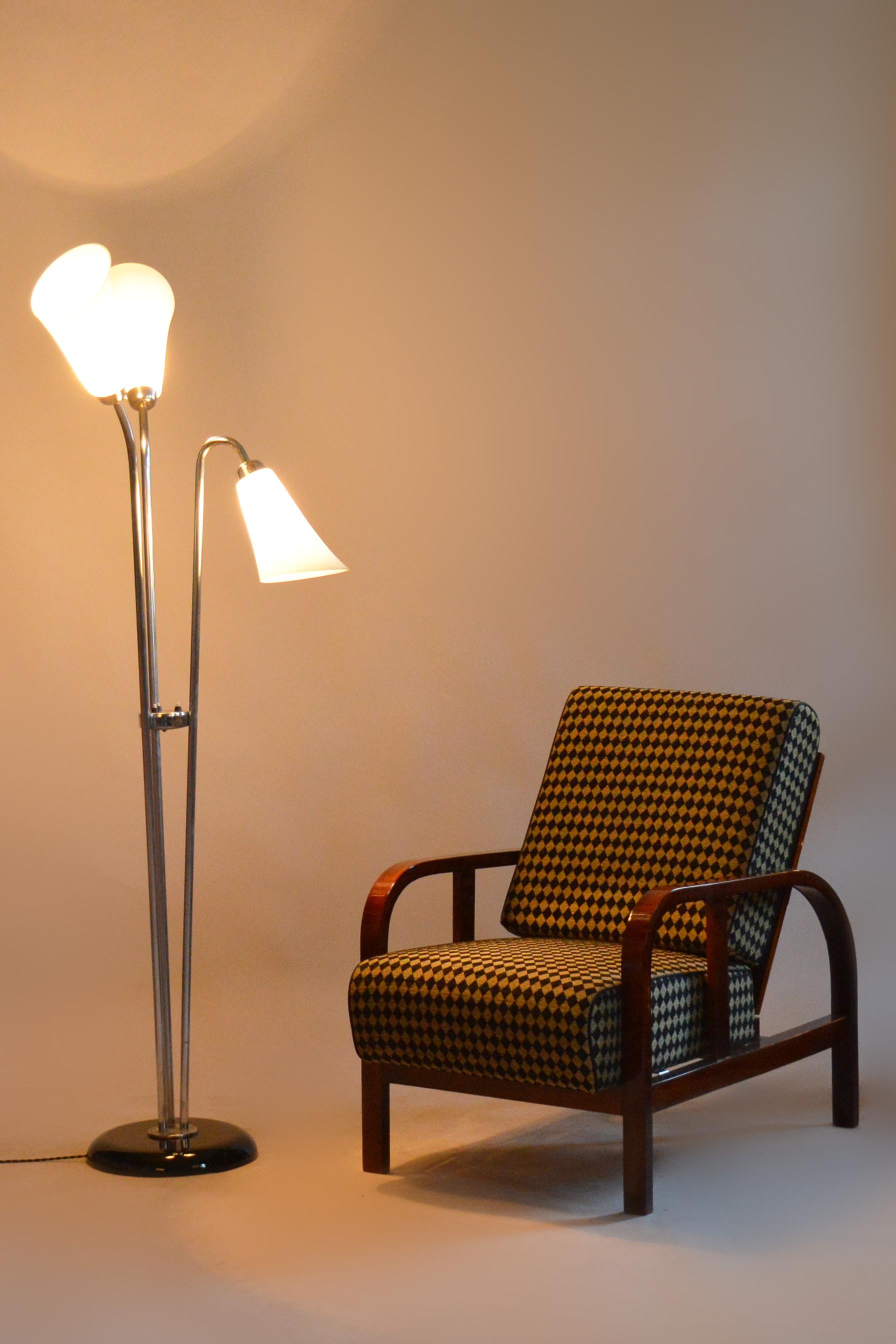 Restored ArtDeco Floor Lamp, Chrome-plated Steel, Czechia, 1930s For Sale 8