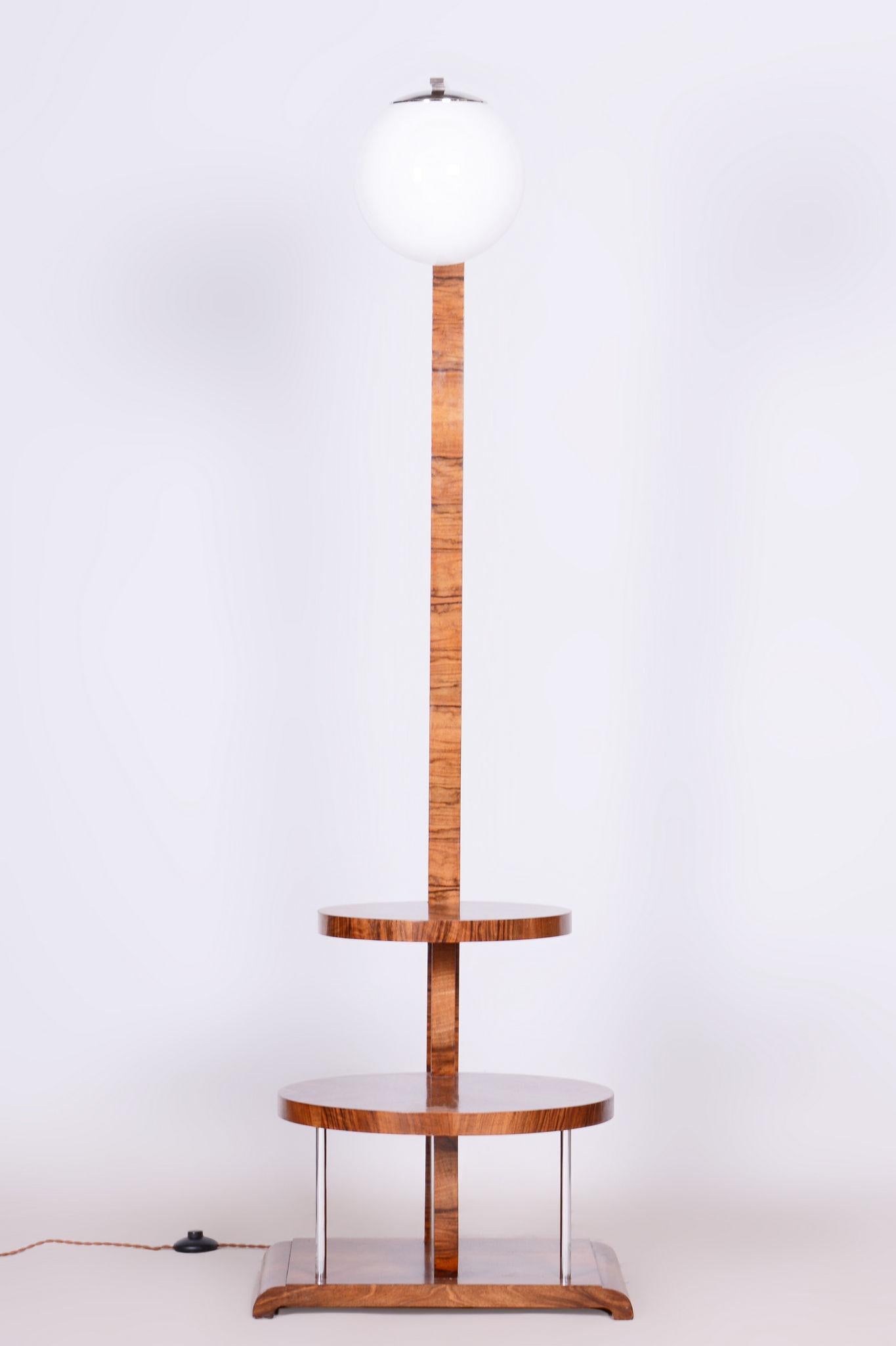 Wood Restored ArtDeco Floor Lamp, J. Halabala, UP Zavody, Chrome, Czechia, 1930s For Sale