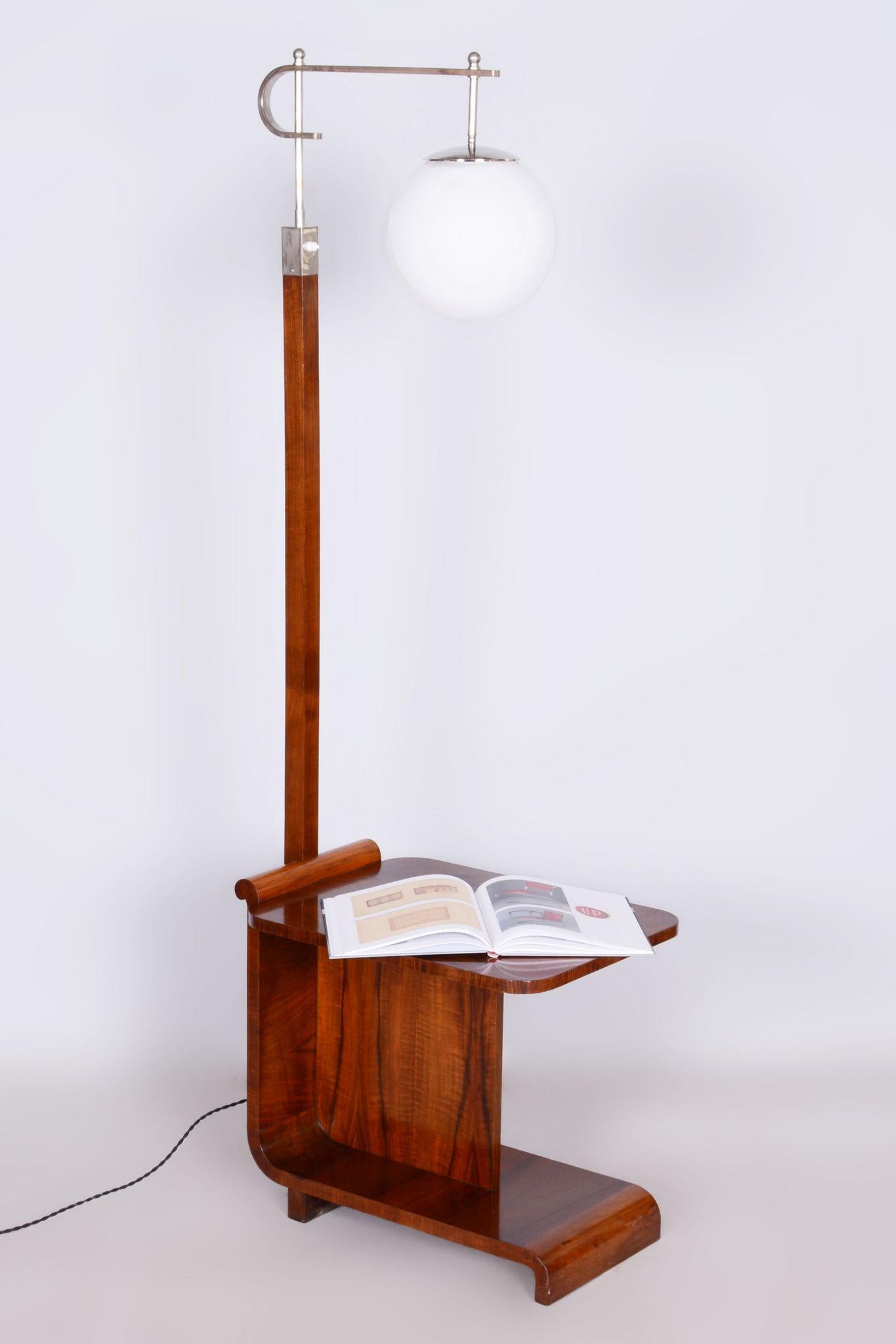 Mid-20th Century Restored ArtDeco Floor Lamp, J. Halabala, UP Zavody, Walnut, Czechia, 1930s For Sale