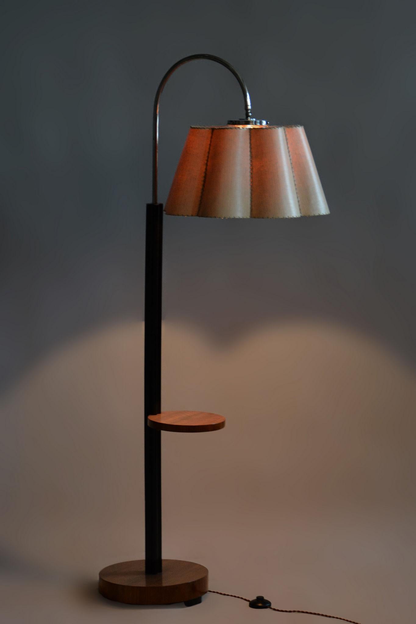 Art Deco Restored ArtDeco Floor Lamp, J. Halabala, UP Zavody, Walnut Oak, Czechia, 1930s For Sale