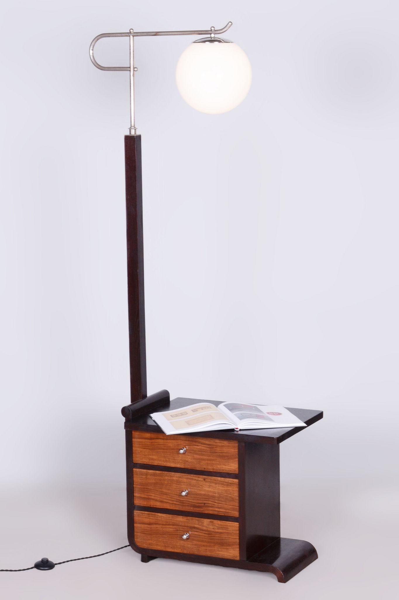 Restored ArtDeco Floor Lamp, J. Halabala, Walnut, Chrome, Glass, Czechia, 1930s For Sale 5
