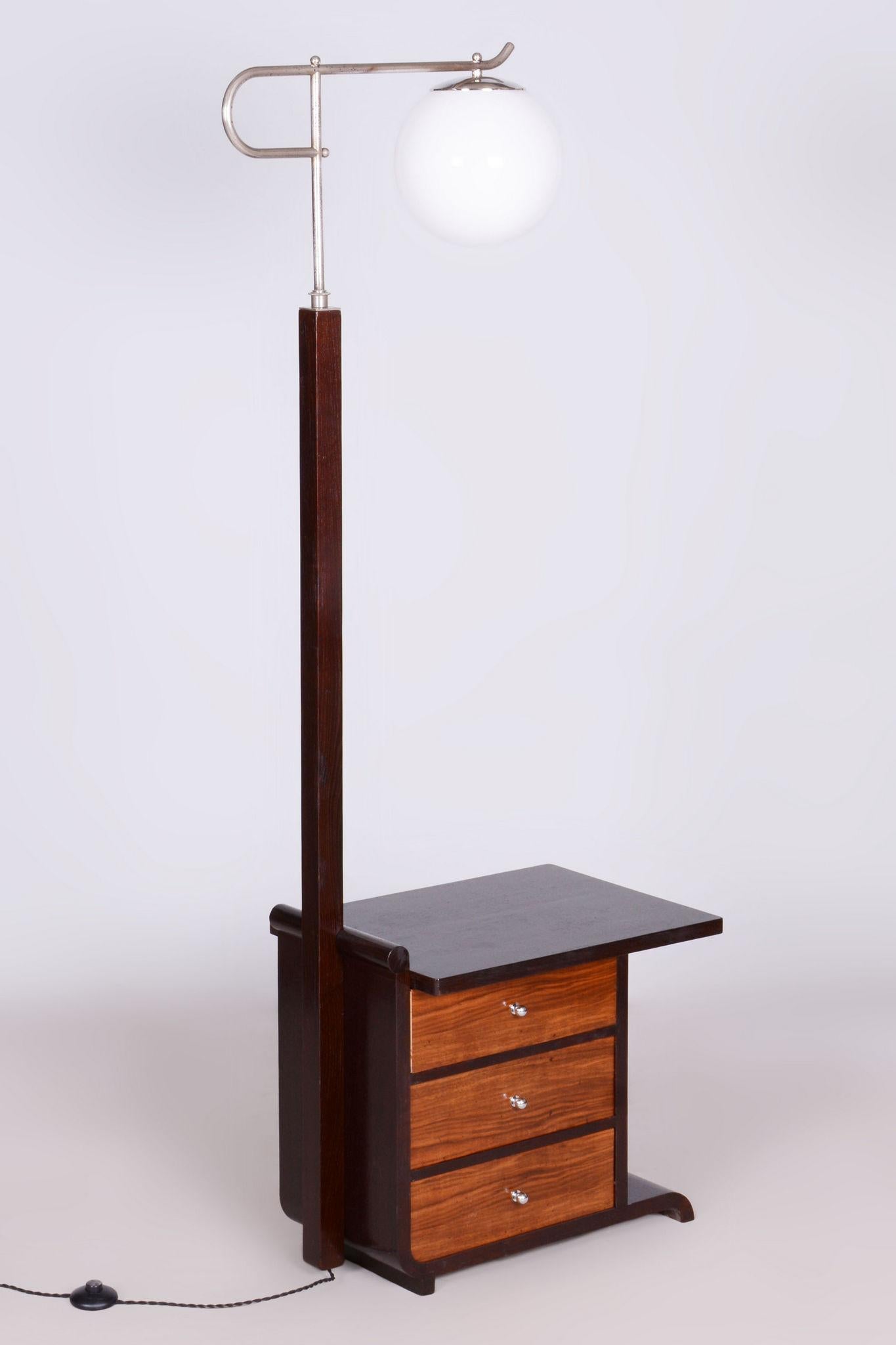 Art Deco Restored ArtDeco Floor Lamp, J. Halabala, Walnut, Chrome, Glass, Czechia, 1930s