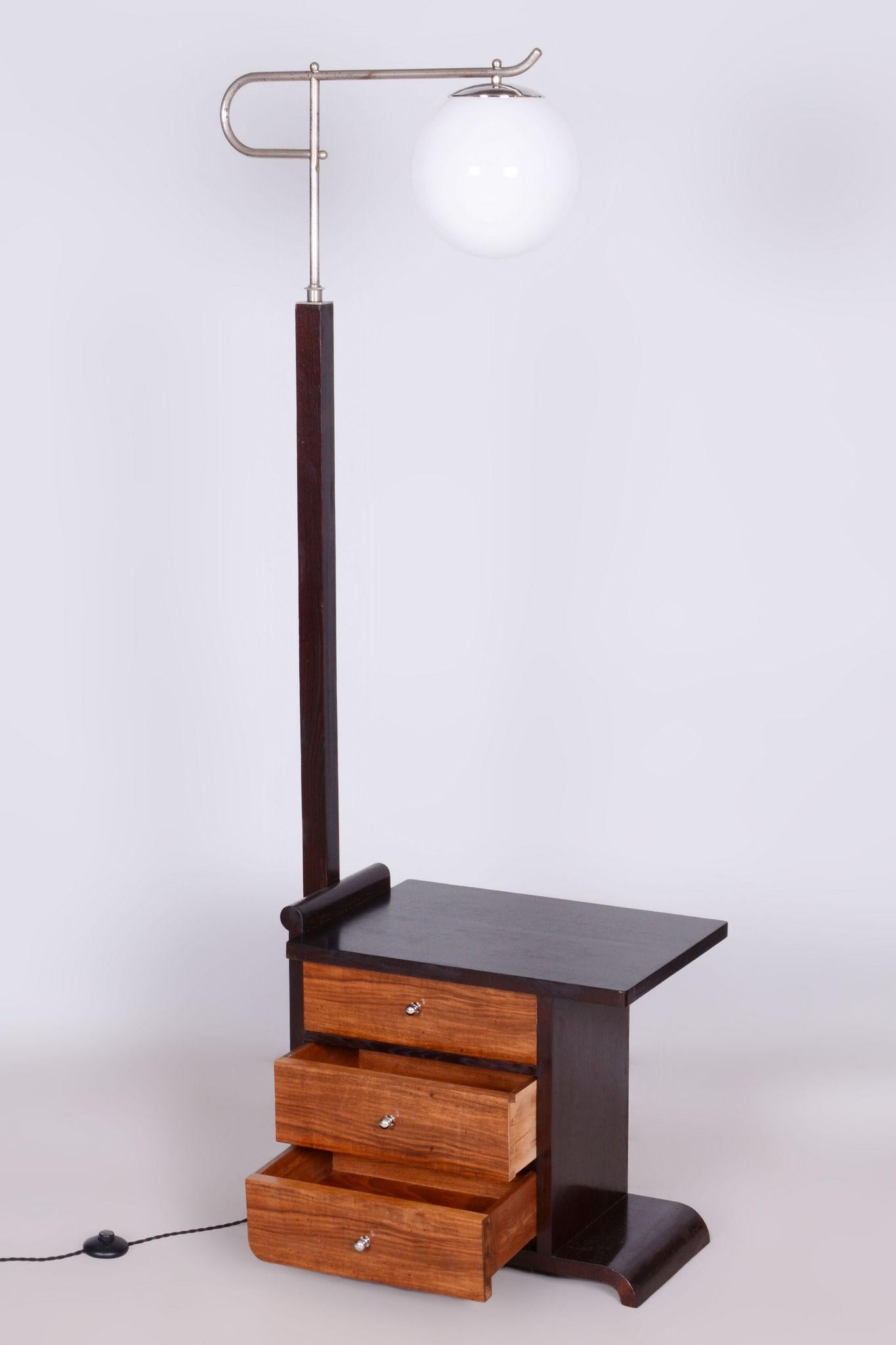 Restored ArtDeco Floor Lamp, J. Halabala, Walnut, Chrome, Glass, Czechia, 1930s For Sale 3