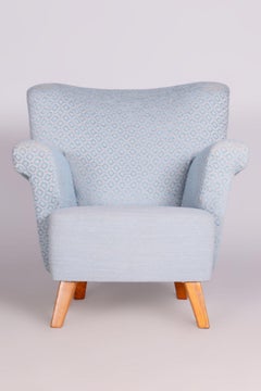 Restored ArtDeco Light Blue Oak Armchair, New Upholstery, Czechia, 1930s