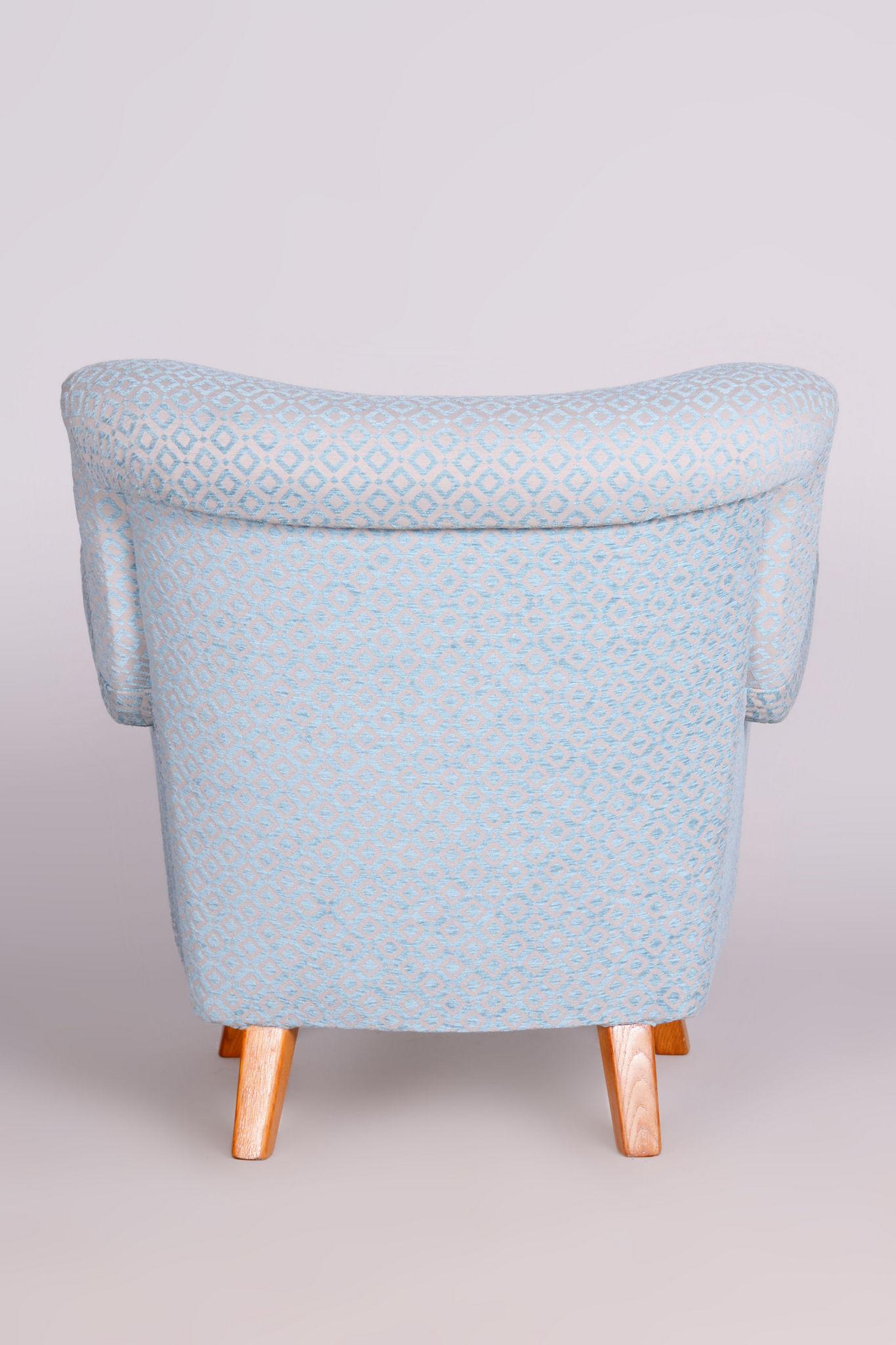 Art Deco Restored ArtDeco Light Blue Oak Armchair, New Upholstery, Czechia, 1930s For Sale