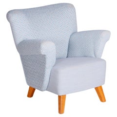 Used Restored ArtDeco Light Blue Oak Armchair, New Upholstery, Czechia, 1930s