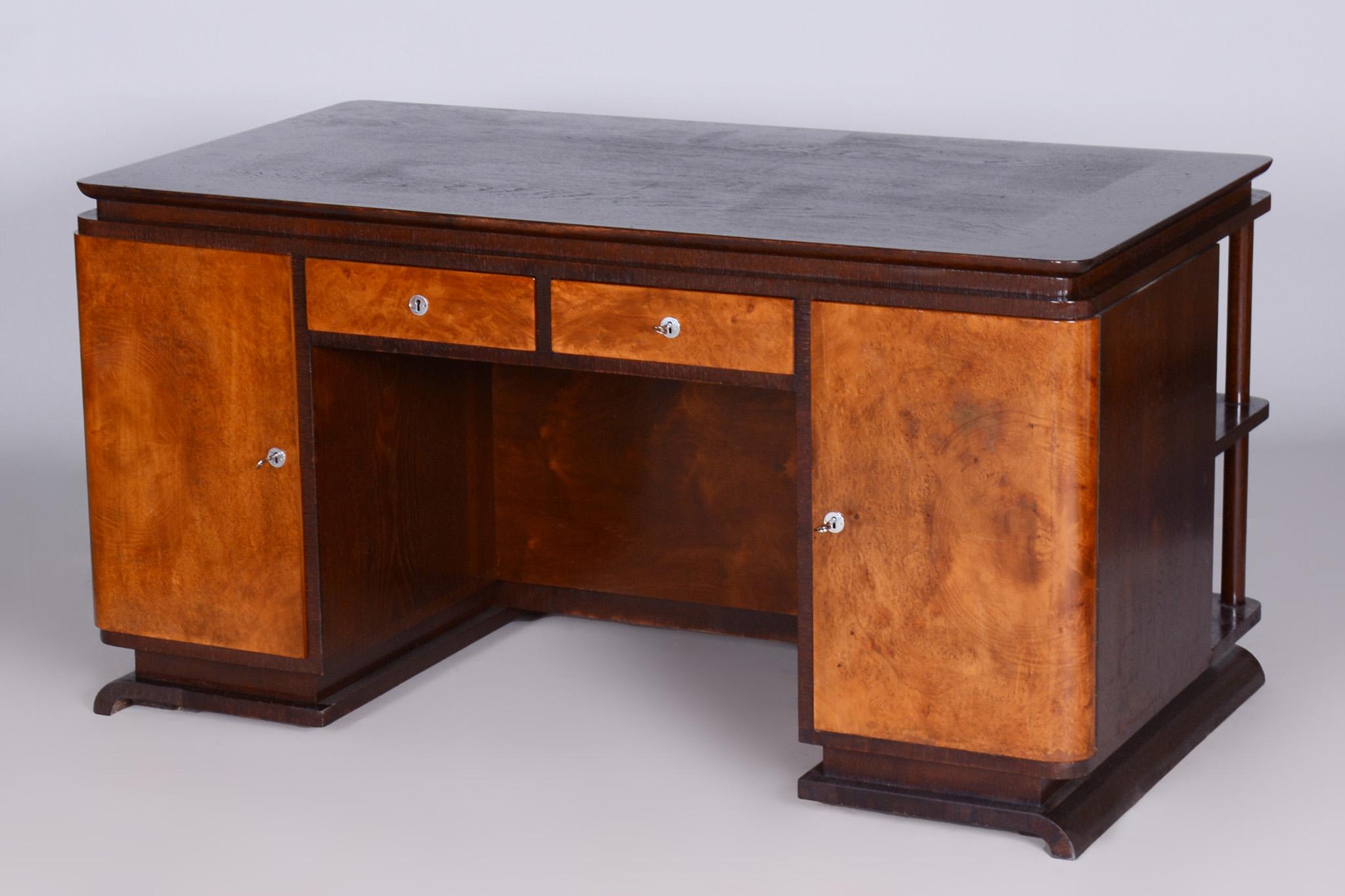 Restored ArtDeco Oak Ash Writing Table, Revived Polish, Czechia, 1930s For Sale 11