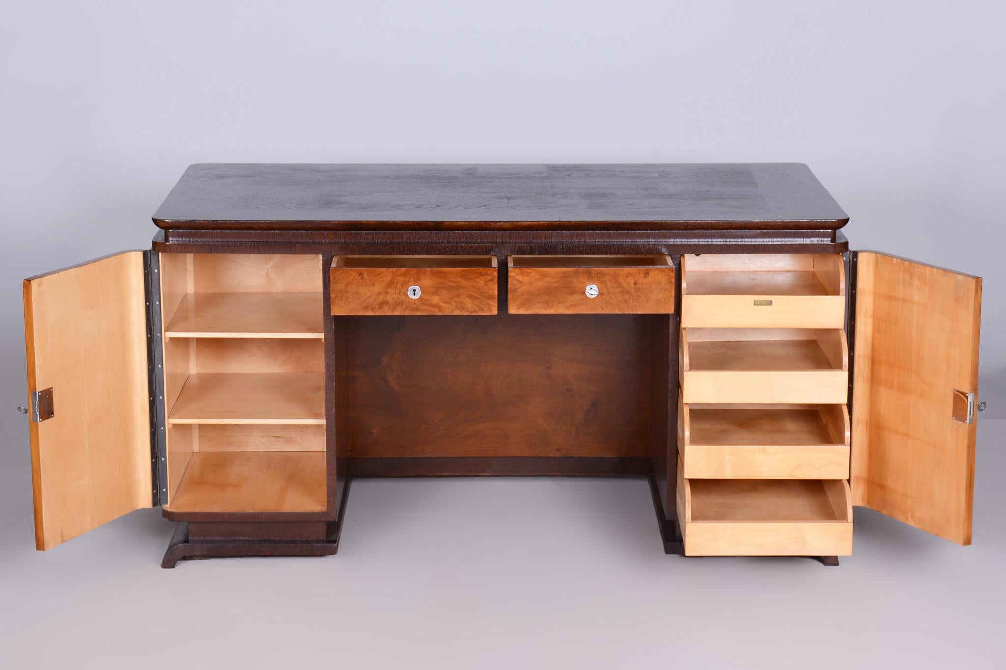 Restored ArtDeco Oak Ash Writing Table, Revived Polish, Czechia, 1930s For Sale 12