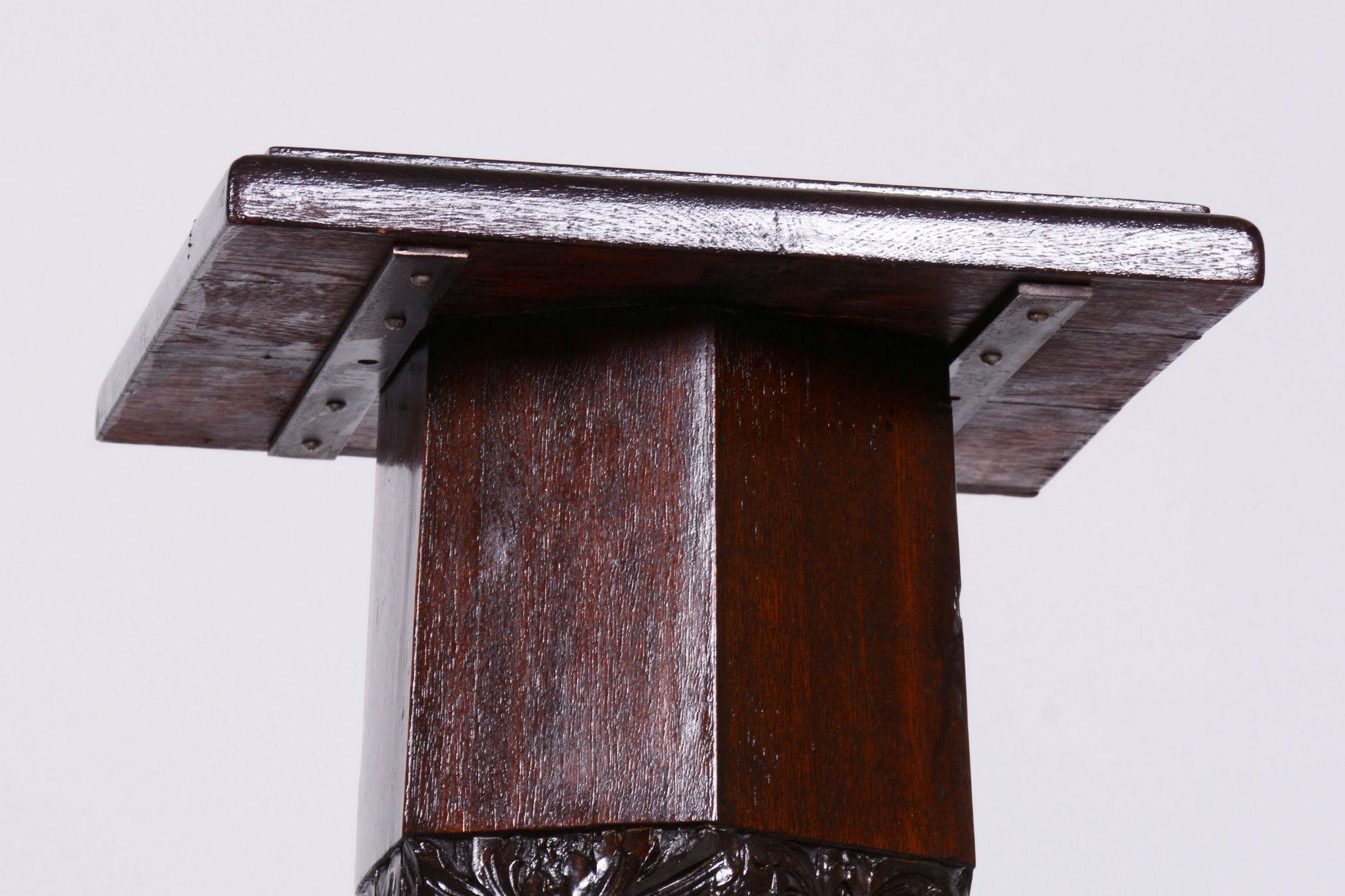 Art Deco Restored ArtDeco Oak Pedestal, Revived Polish, Czechia, 1920s For Sale