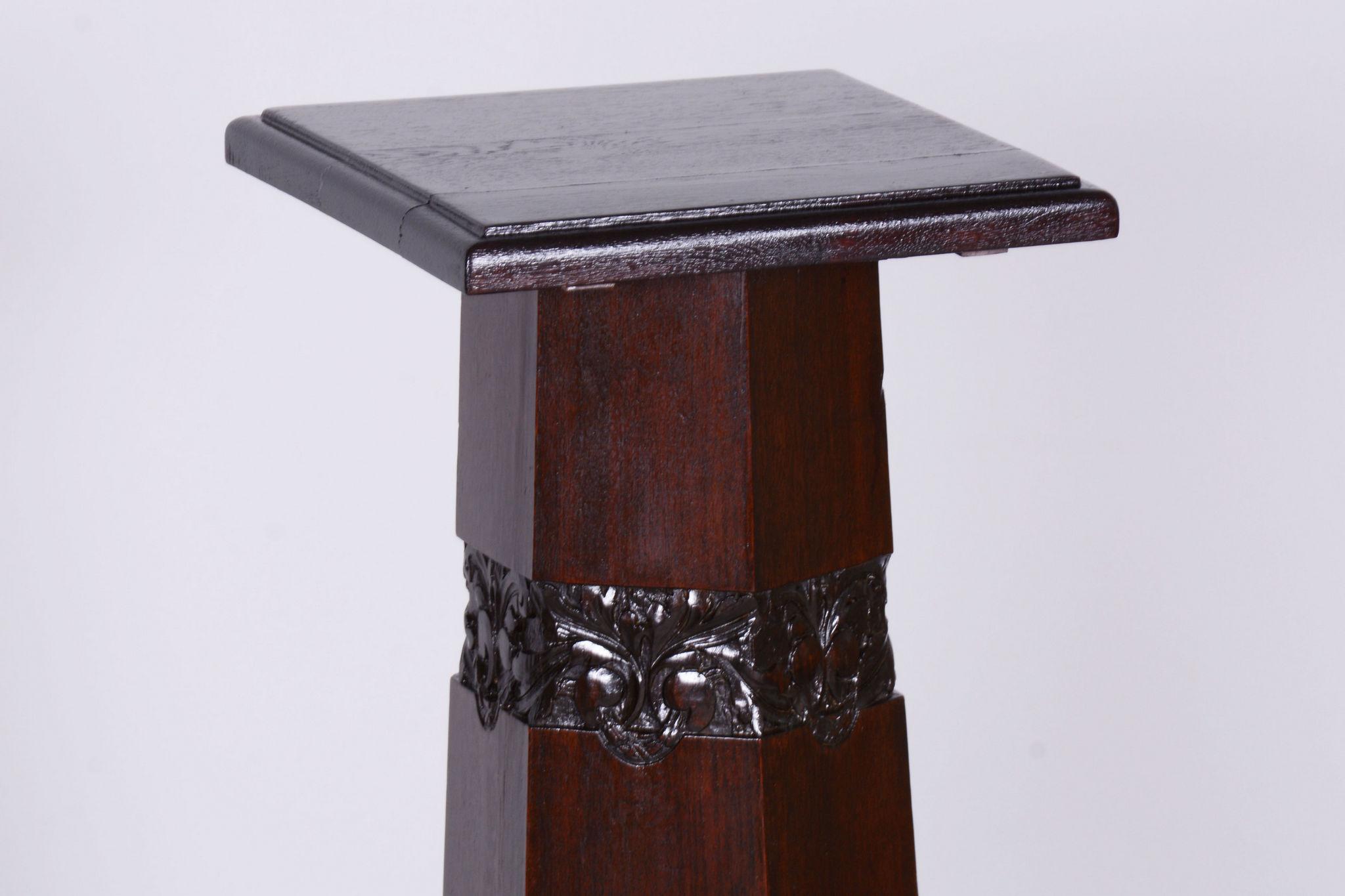 Wood Restored ArtDeco Oak Pedestal, Revived Polish, Czechia, 1920s For Sale