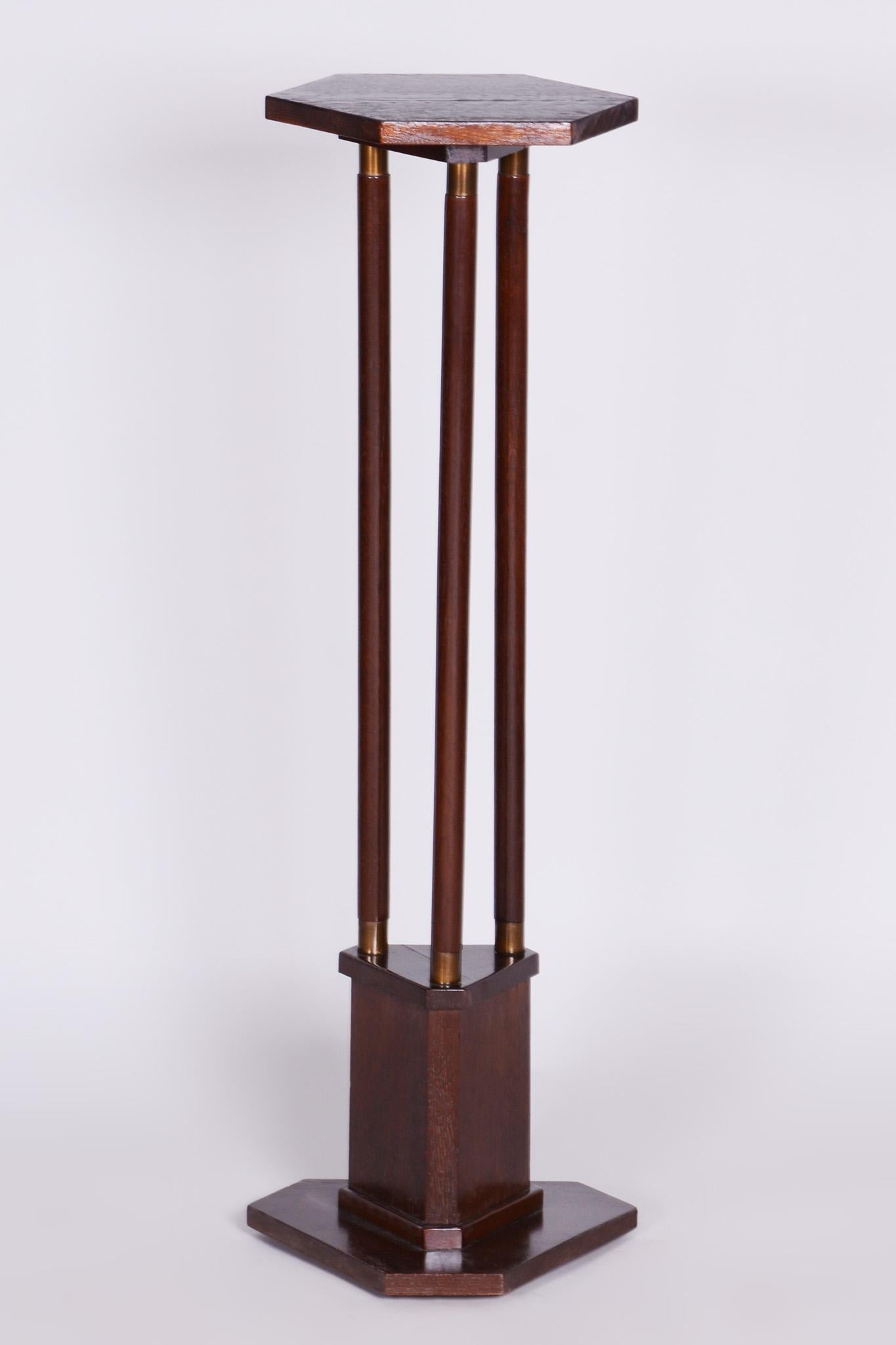 Restored ArtDeco Oak Pedestal, Revived Polish, Czechia, 1920s For Sale 1