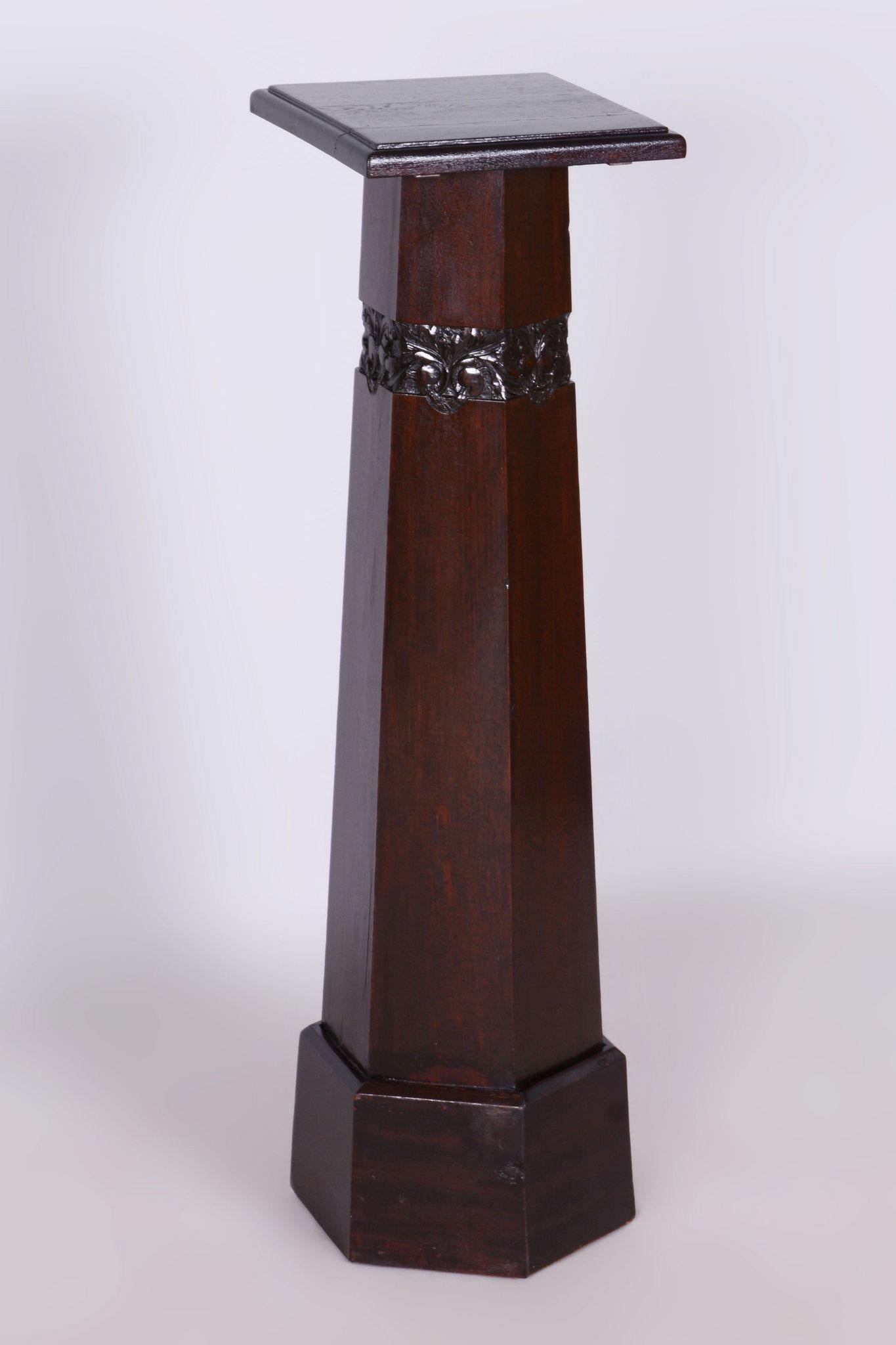 Restored ArtDeco Oak Pedestal, Revived Polish, Czechia, 1920s For Sale 1