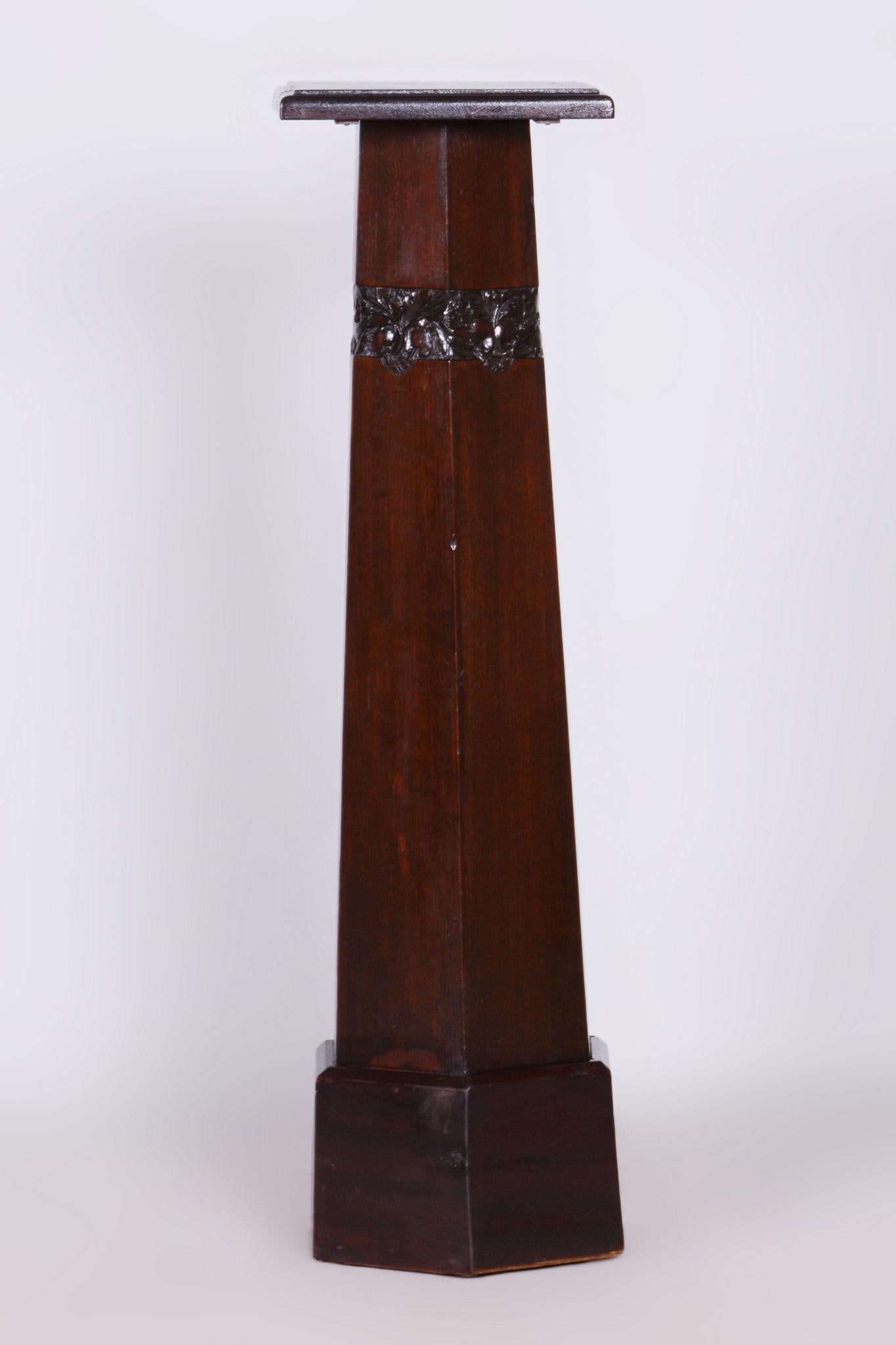 Restored ArtDeco Oak Pedestal, Revived Polish, Czechia, 1920s For Sale 2