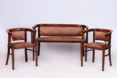 Restored ArtDeco Seating Set, Beech, Revived Polish, Reupholstered, Czech, 1920s