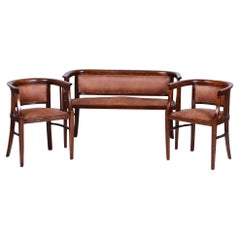 Restored ArtDeco Seating Set, Beech, Revived Polish, Reupholstered, Czech, 1920s