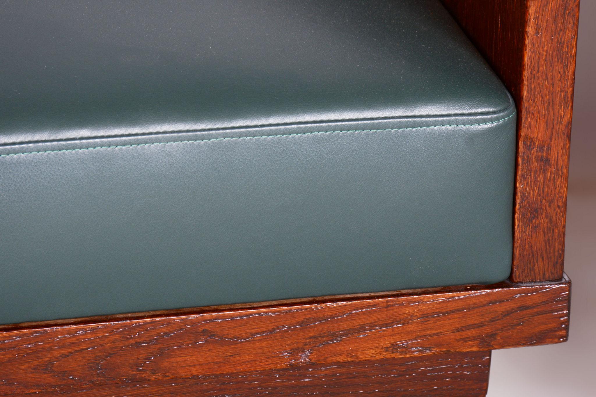 Art Deco Restored ArtDeco Set of Four Oak Armchairs, High-Quality Leather, Czechia, 1920s For Sale