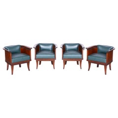 Used Restored ArtDeco Set of Four Oak Armchairs, High-Quality Leather, Czechia, 1920s