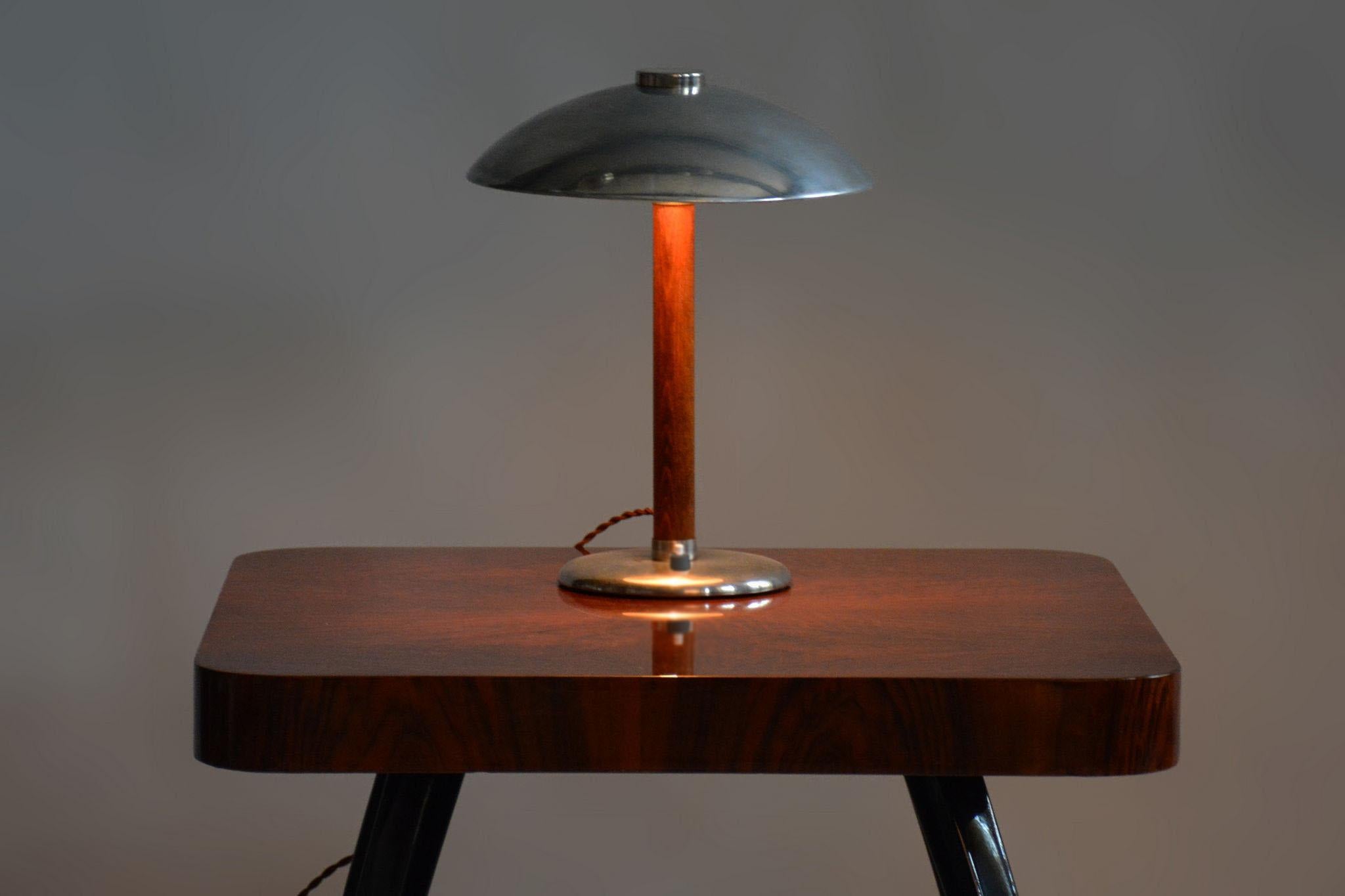 Restored ArtDeco Table Lamp, Chrome, New Electrification, Czechia, 1930s For Sale 2