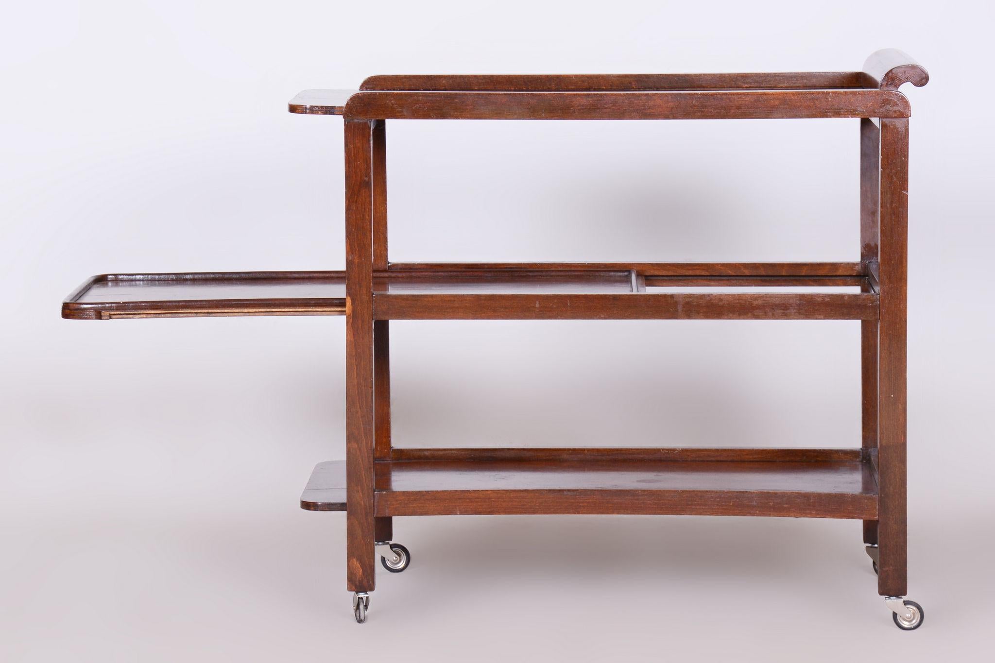 Restored ArtDeco Trolley, By Thonet, Oak, Walnut, Revived Polish, Czech, 1930s In Good Condition For Sale In Horomerice, CZ
