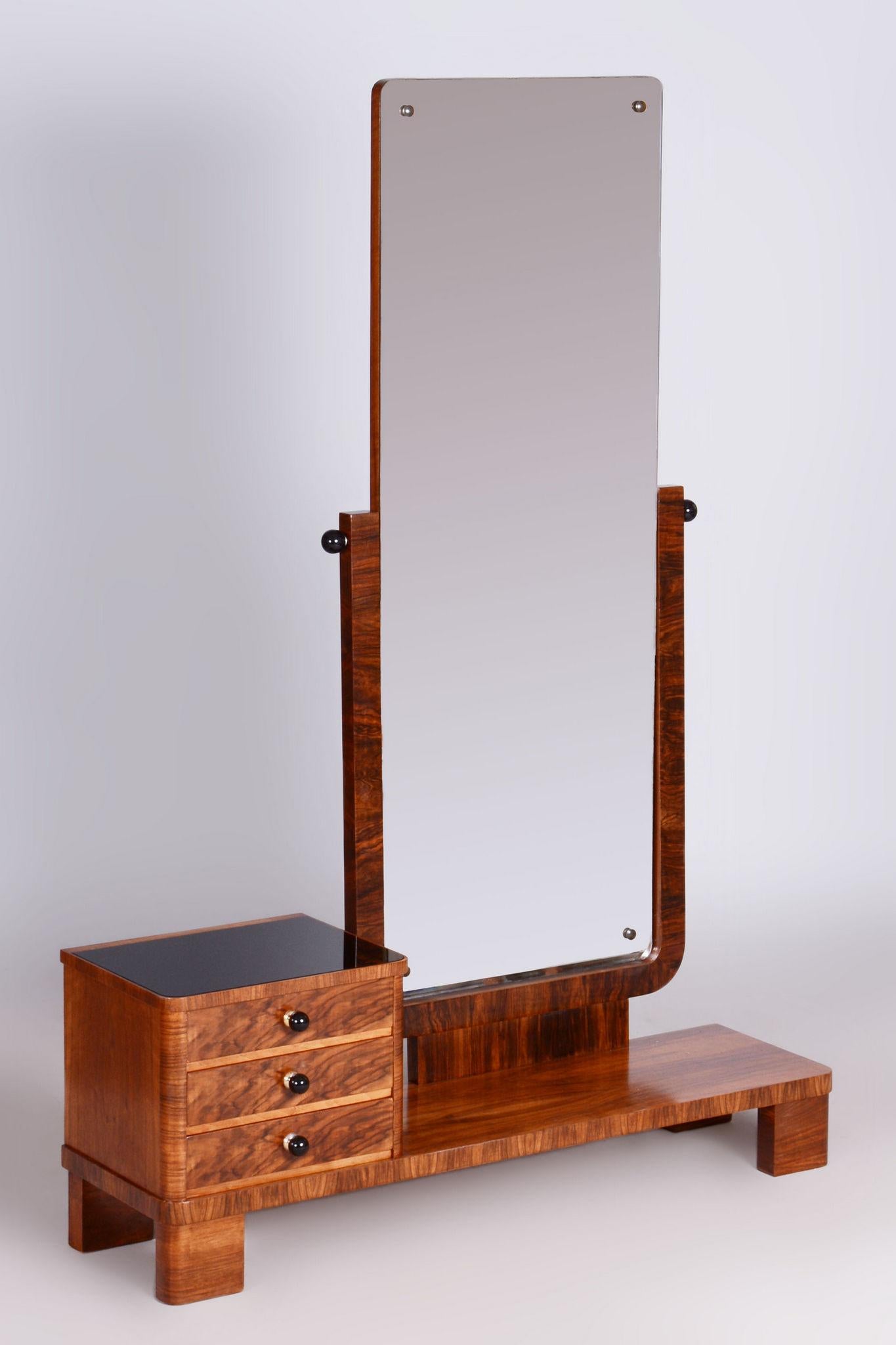 Restored ArtDeco Walnut Dressing Mirror, Revived Polish, Czechia, 1920s For Sale 7
