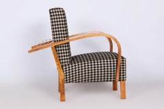 Restored ArtDeco Walnut Pair of Reclining Chairs, New Upholstery, Czechia, 1930s