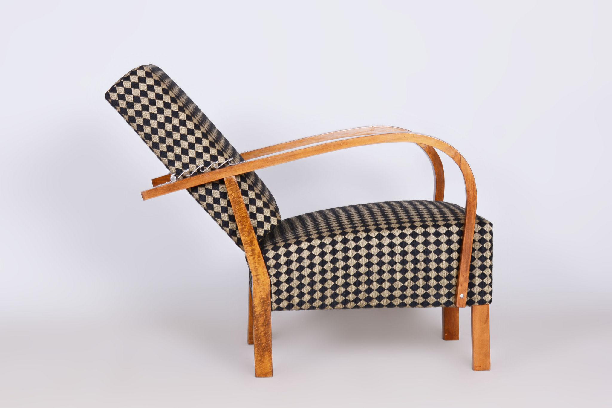 Art Deco Restored ArtDeco Walnut Pair of Reclining Chairs, New Upholstery, Czechia, 1930s For Sale