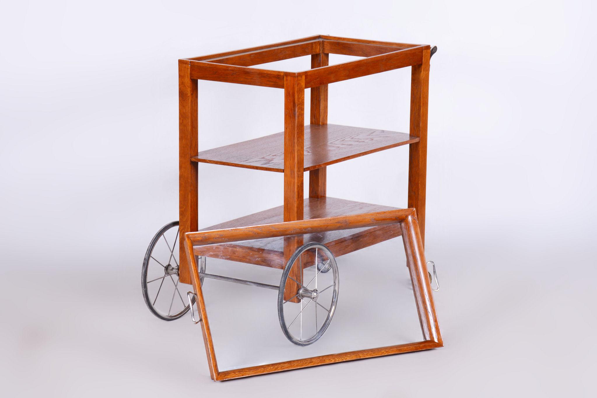 French Restored ArtDeco Walnut Trolley, Revived Polish, France, 1920s For Sale