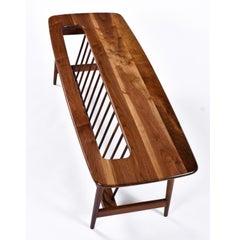 Restored Arthur Umanoff Solid Walnut Magazine Rack Surfboard Coffee Table