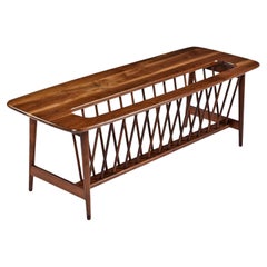 Restored Arthur Umanoff Solid Walnut Magazine Rack Surfboard Coffee Table