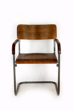 Restored B34 Bauhaus Cantilever Chair, Plywood & Chrome, By Marcel Breuer, 1930s