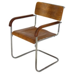 Restored B34 Bauhaus Cantilever Chair, Plywood & Chrome, By Marcel Breuer, 1930s
