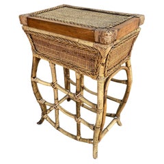 Vintage Restored Bamboo and Wicker Trunk on Stand with Build in Tray