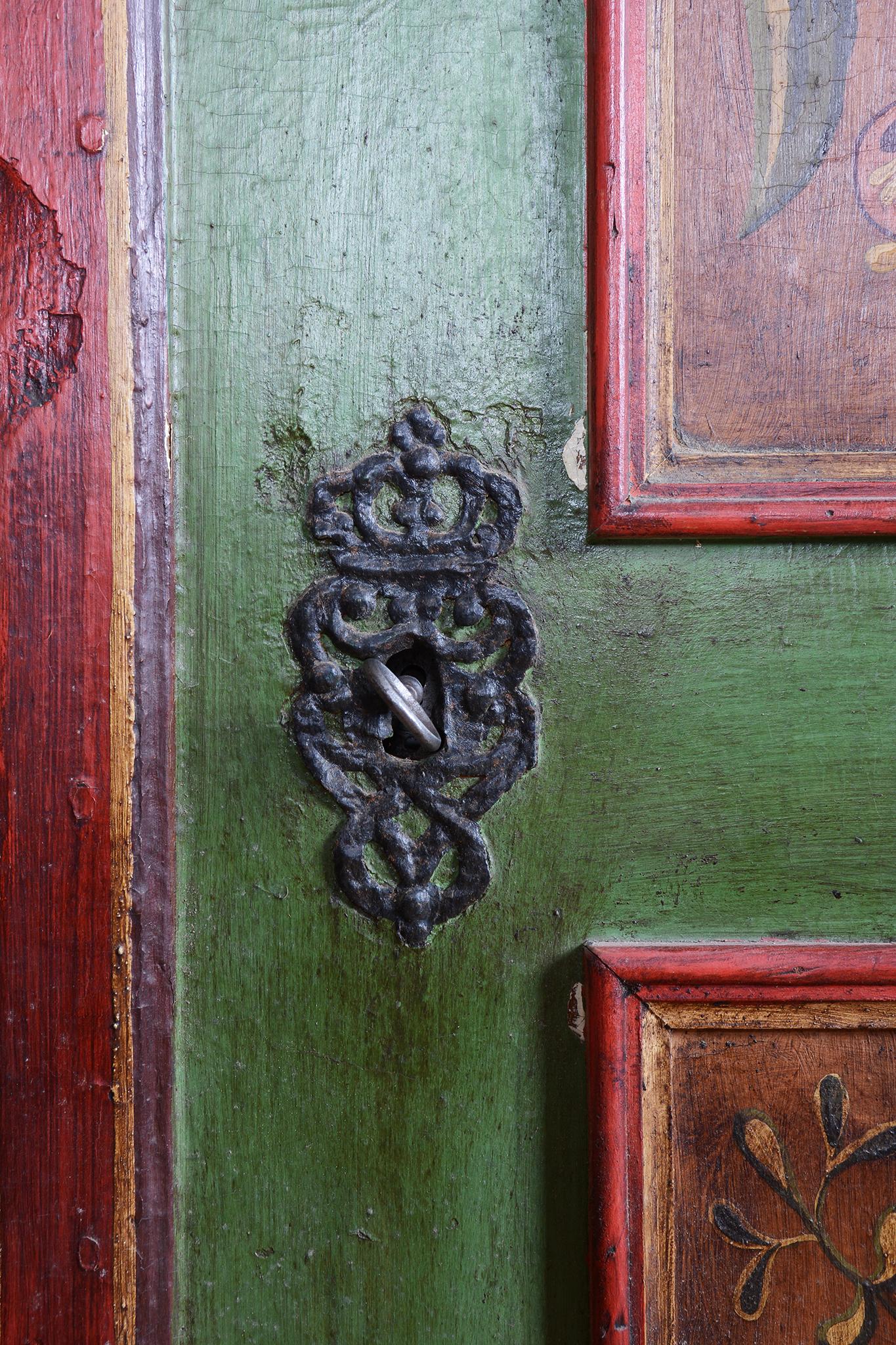 Restored Baroque Wardrobe, Spruce, Revitalized Paintings, Czech, 1800s For Sale 5